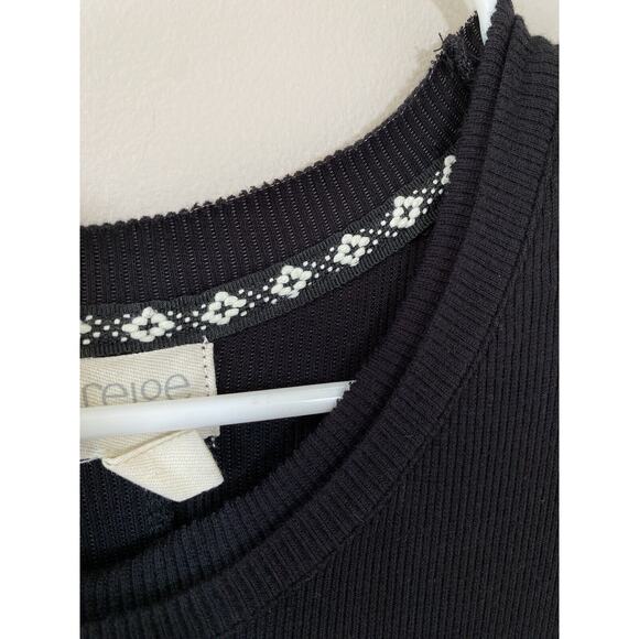 Greige Ribbed Minimalist Black Sleeveless Midi Dress Raw Edge Diagonal Hem LARGE - Picture 4 of 12